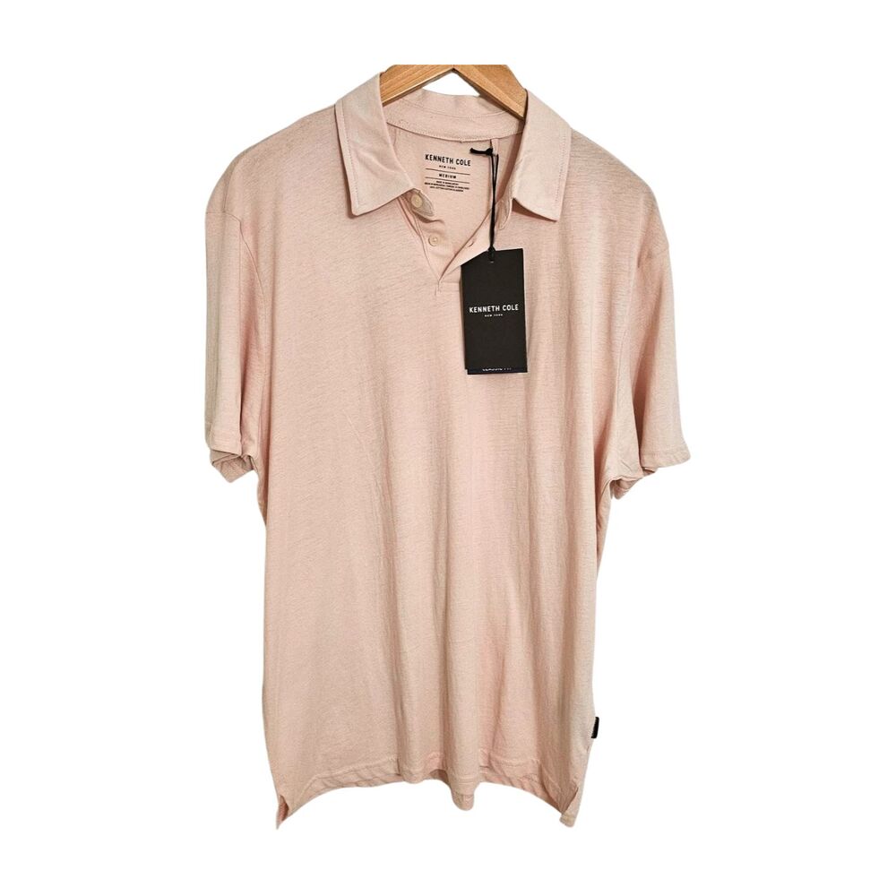 Kenneth Cole Men Polo Shirt Short Sleeves Medium Size 100% Cotton Light Pink
